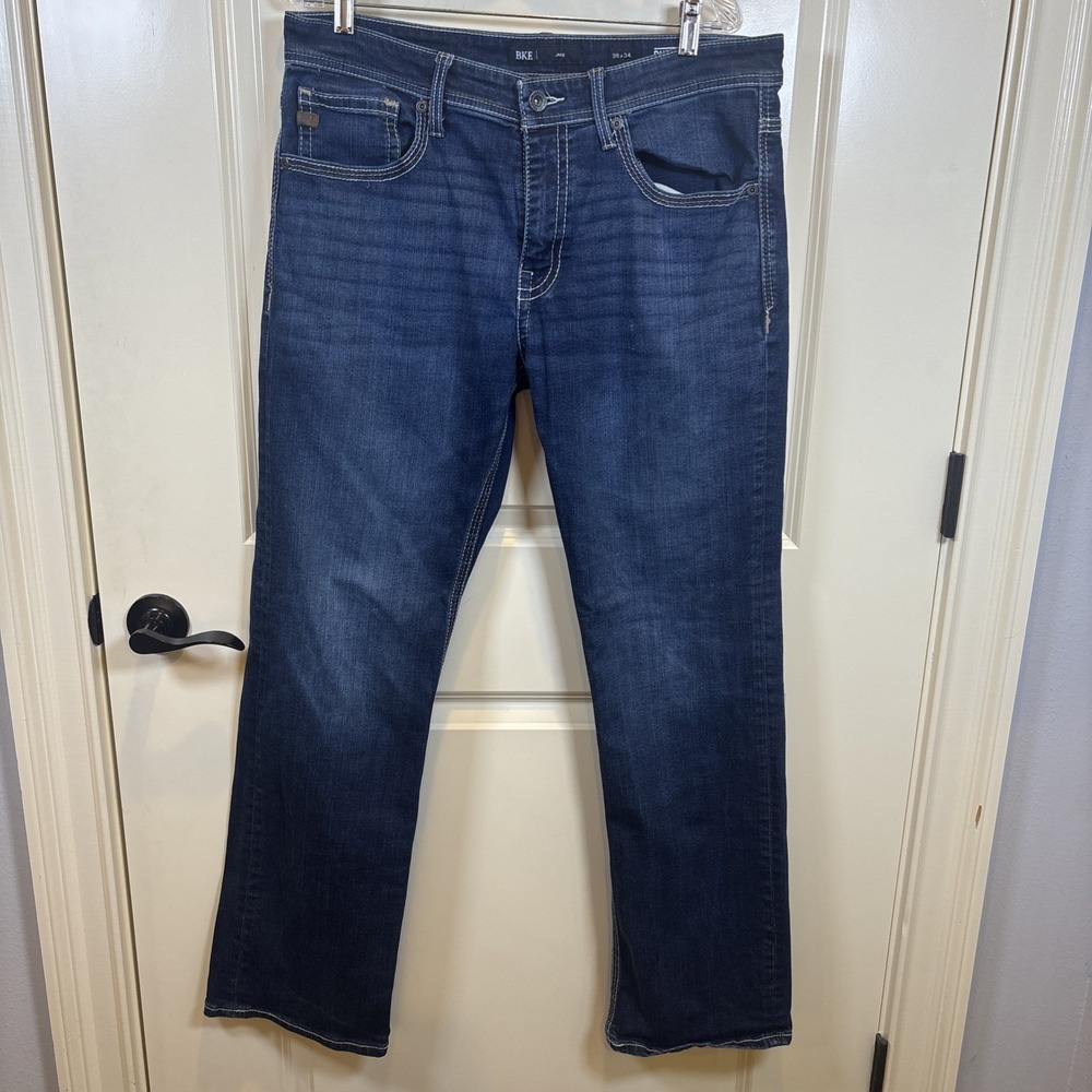 Buckle Jake BKE Jeans Men Size 36x34 Bootcut Pants Dark Wash Denim Stretch